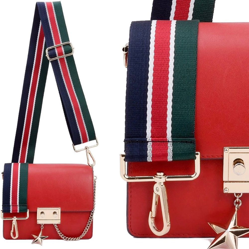 NWT Striped Adjustable Bag Strap with Gold Hardware (Blue Red & Green) - Picture 4 of 5